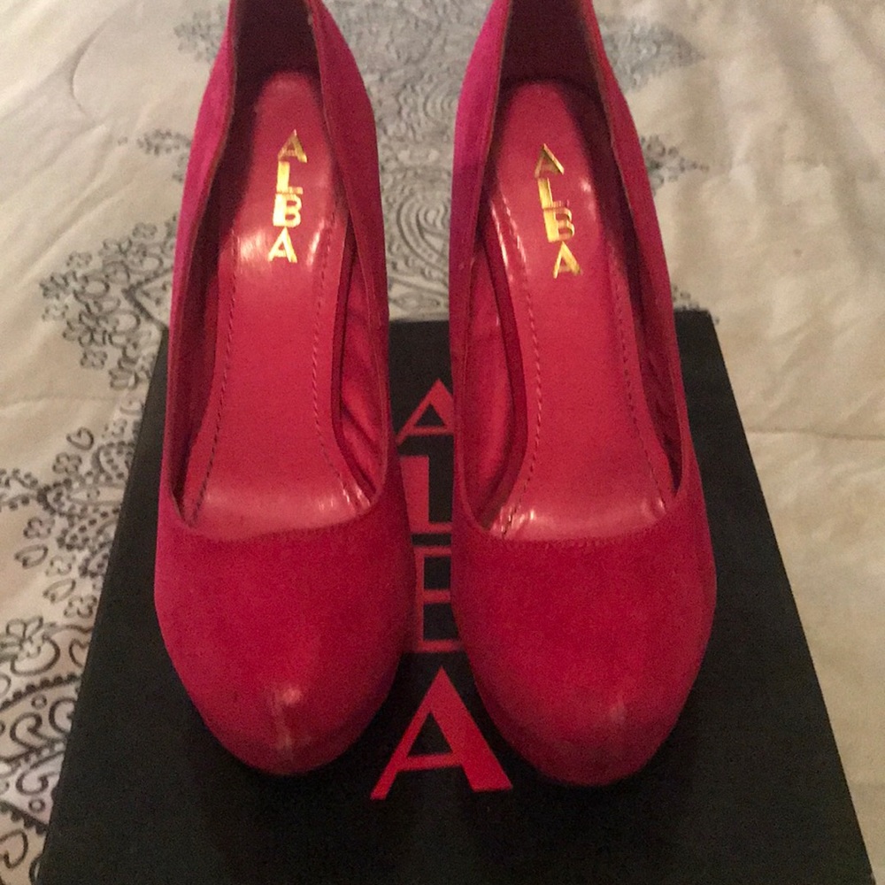 Hot pink suede ALBA heels size 8